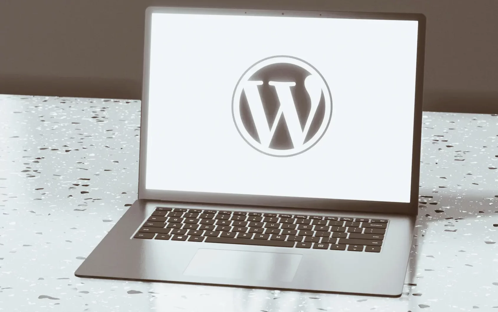 Laptop mit WordPress Logo auf dem Bildschirm